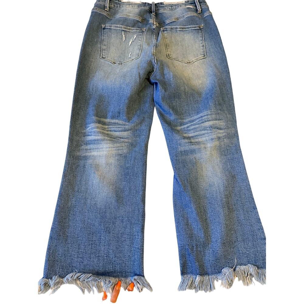 Risen Jeans Distressed Wide Leg Raw Fringe Hem Denim 34 Waist - Picture 3 of 7